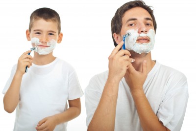 father and son shaving