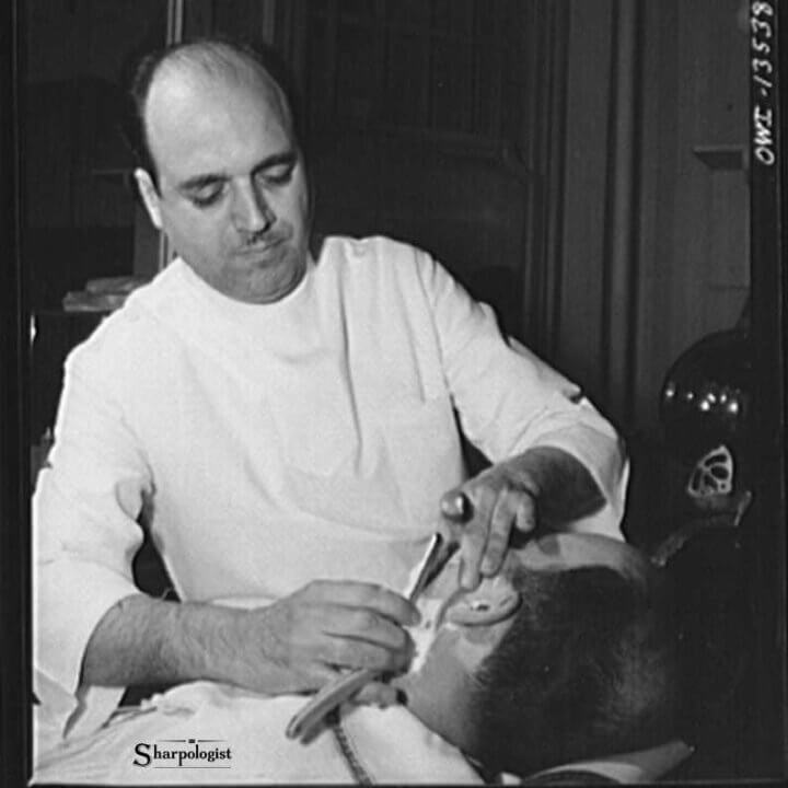 vintage image of a barber performing a shave