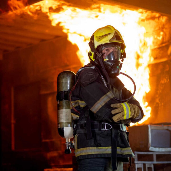 firefighter with respirator