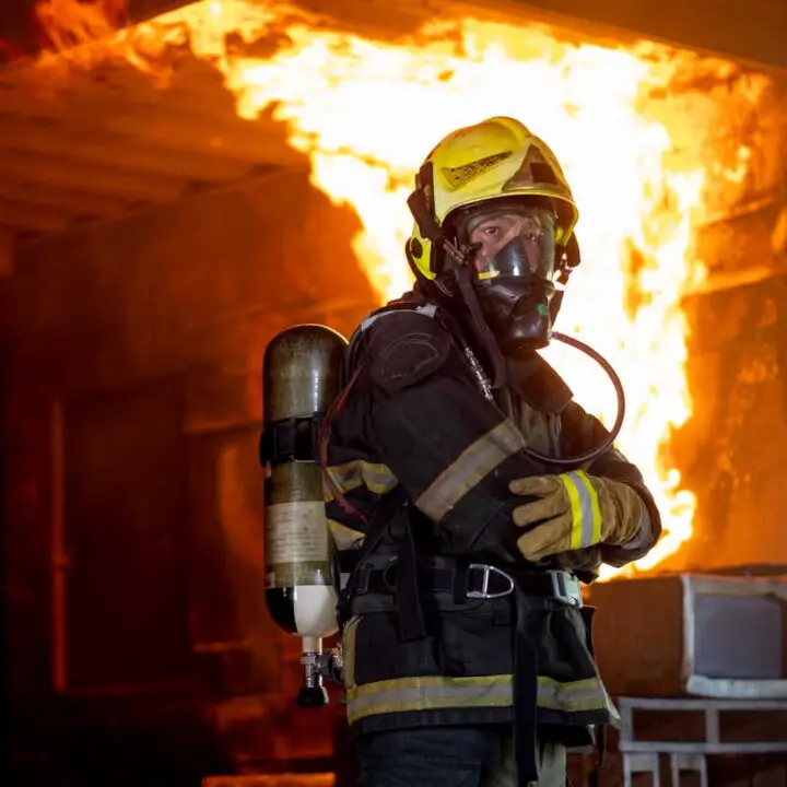 firefighter with respirator