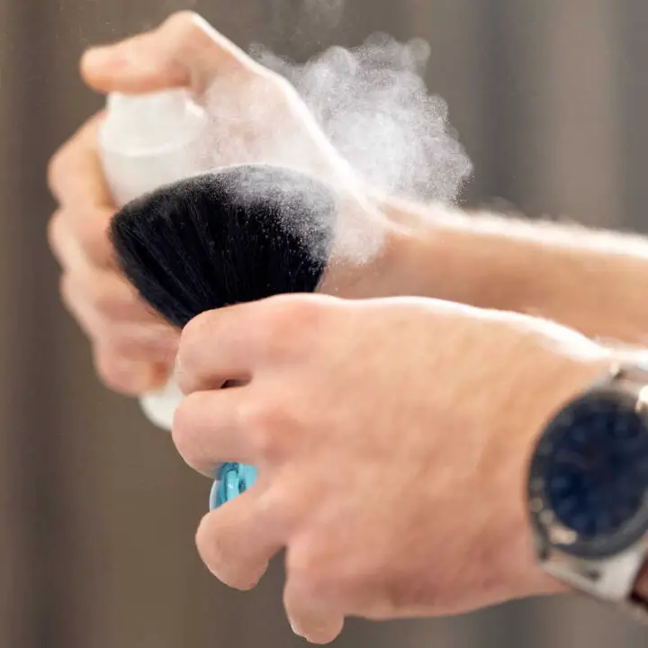 talcum powder on brush