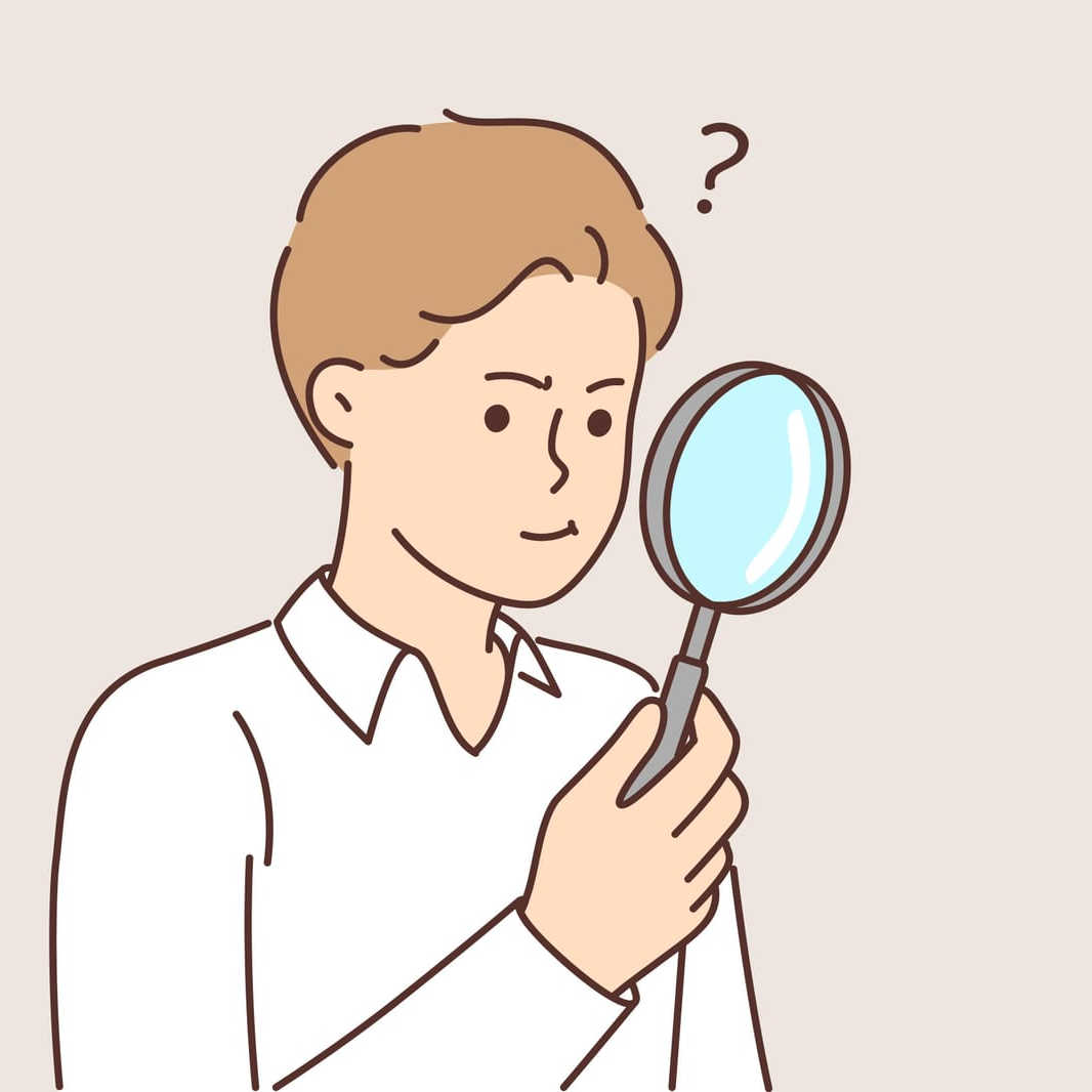 man magnifying glass curiosity