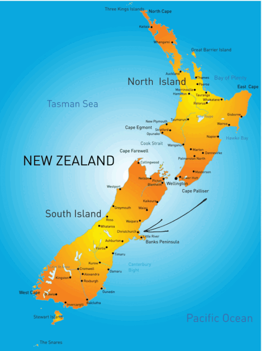 new zealand map with arrow