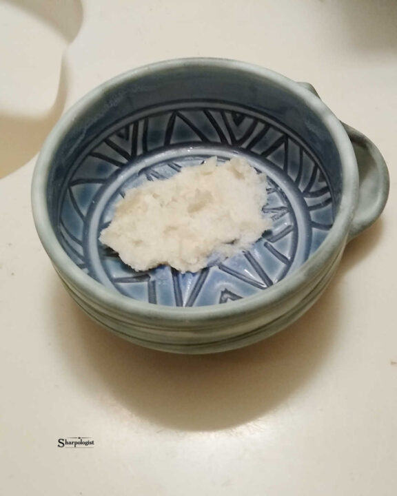 soap sample pressed into bowl