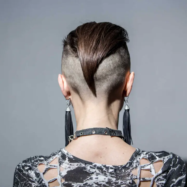 woman with shaved sides of head