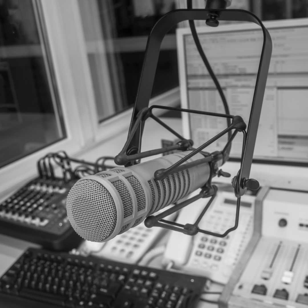 podcast mic and board