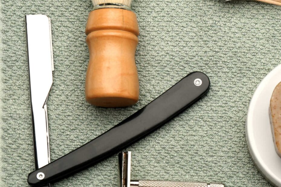 shaving tools on a towel