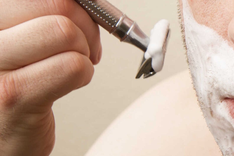 closeup of razor to face