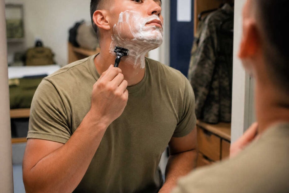 soldier shaving