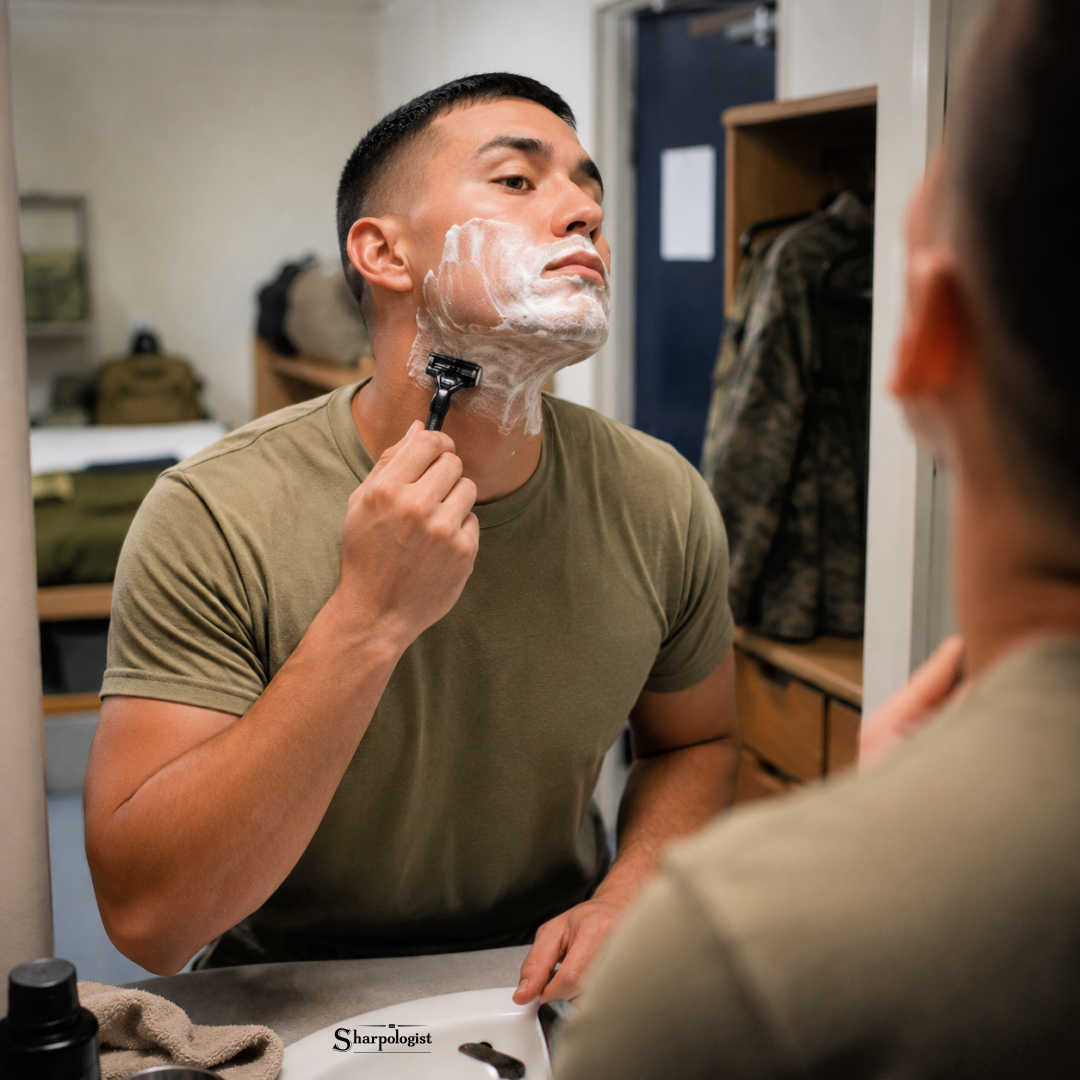 soldier shaving